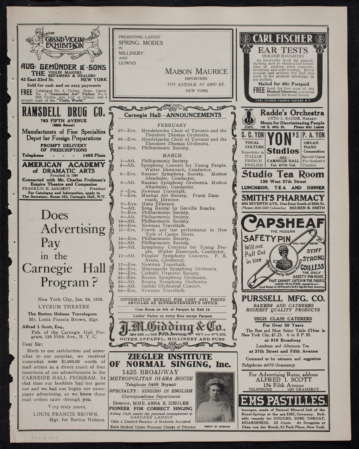 Yvonne de Tréville, Soprano, February 27, 1912, program page 3