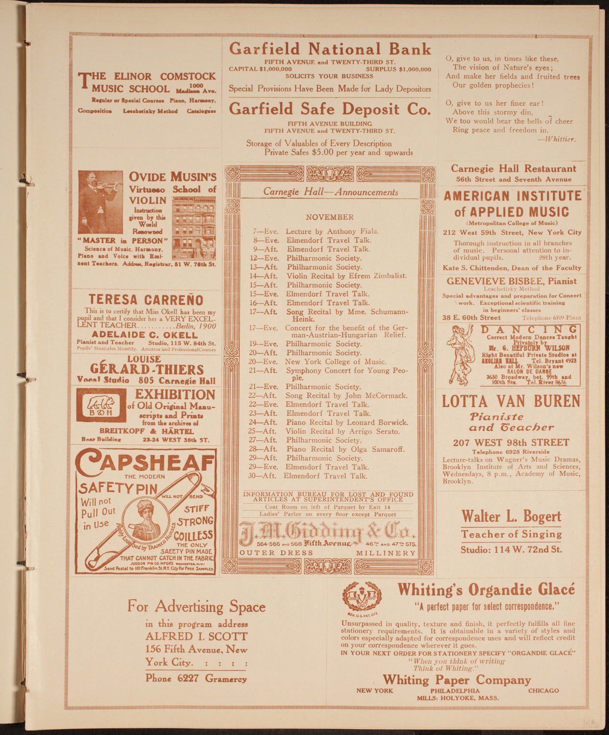 Boston Symphony Orchestra, November 7, 1914, program page 3
