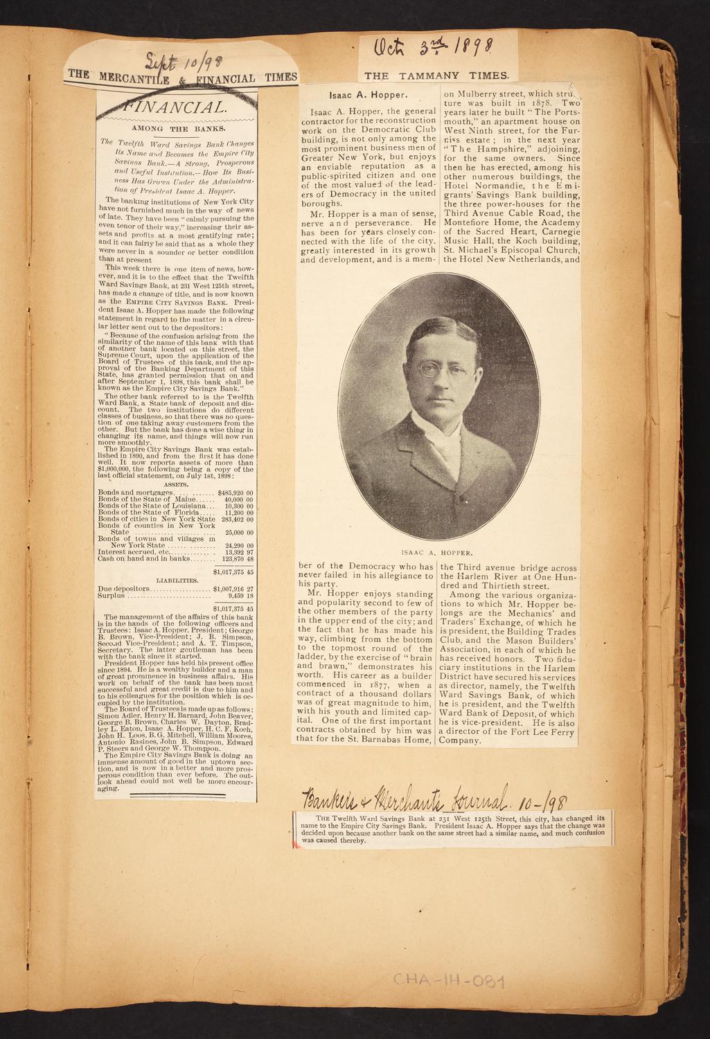 Isaac Hopper Scrapbook, page 81: 1898