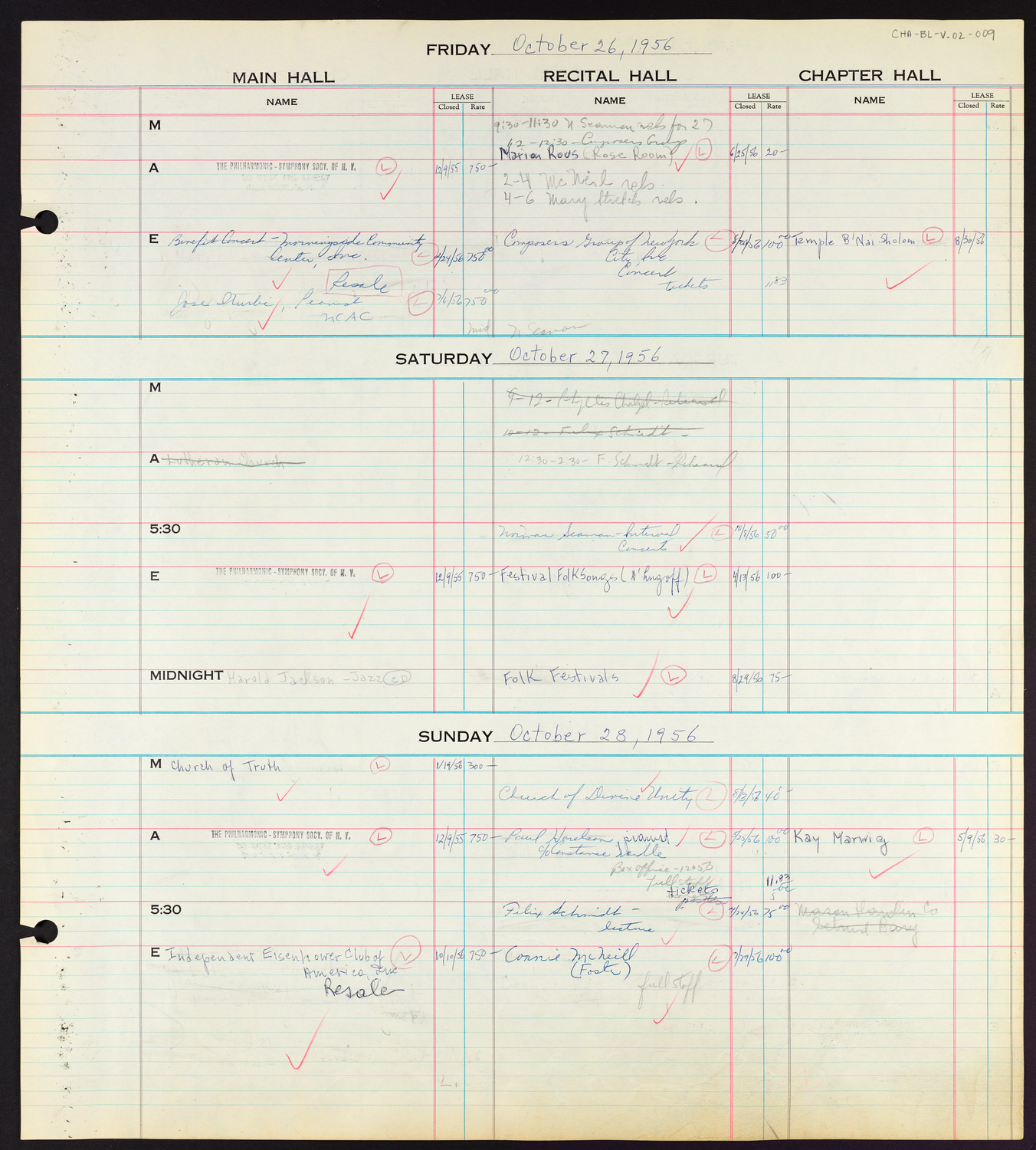 Carnegie Hall Booking Ledger, volume 2, page 9
