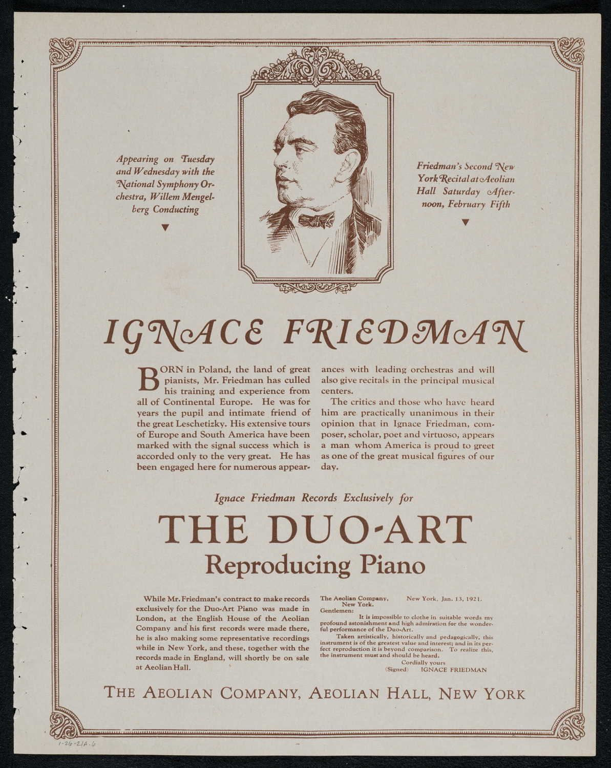 Erica Morini, Violin, with Orchestra, January 26, 1921, program page 11