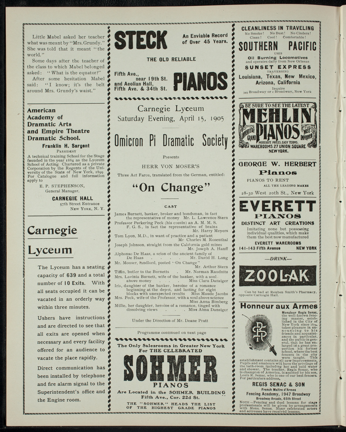 Omicron Pi Dramatic Society, April 15, 1905, program page 2