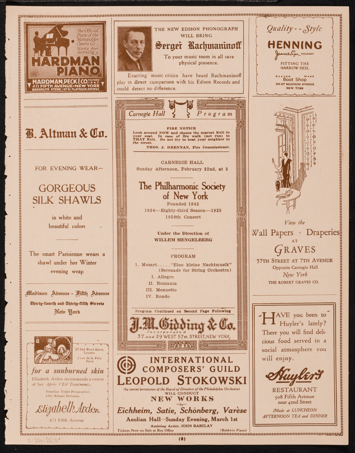 New York Philharmonic, February 22, 1925, program page 5