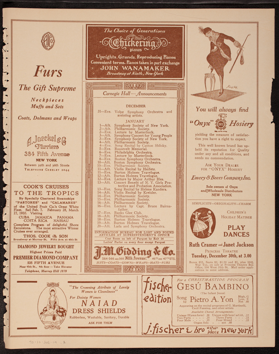 Oratorio Society of New York, December 30, 1919, program page 3