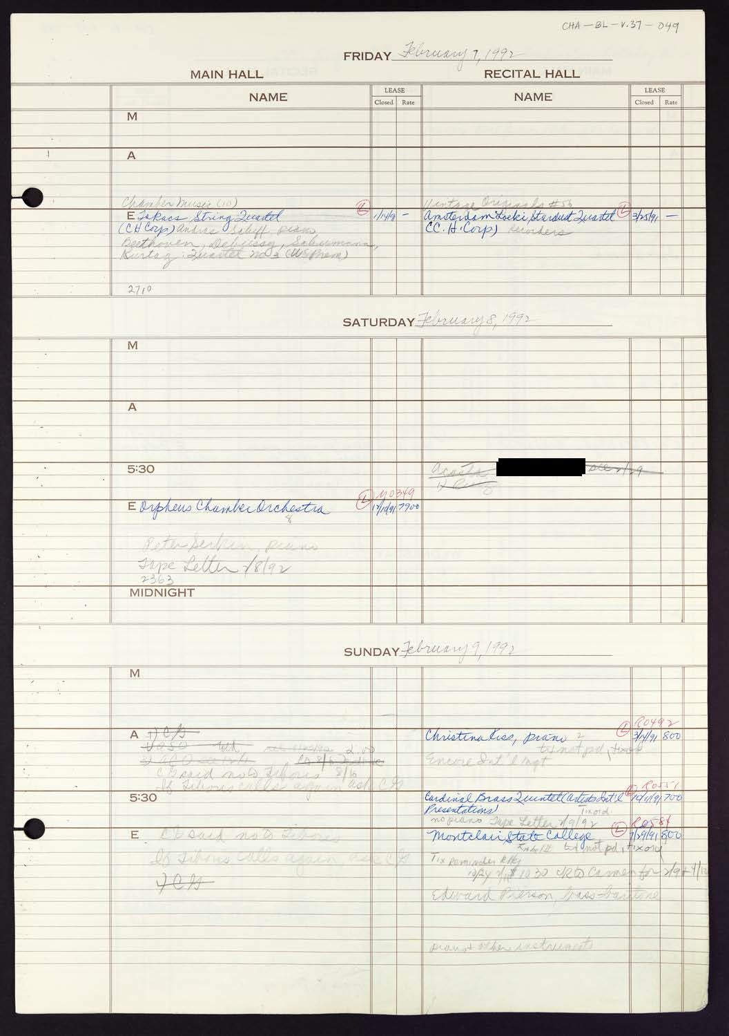 Carnegie Hall Booking Ledger, volume 37, page 49