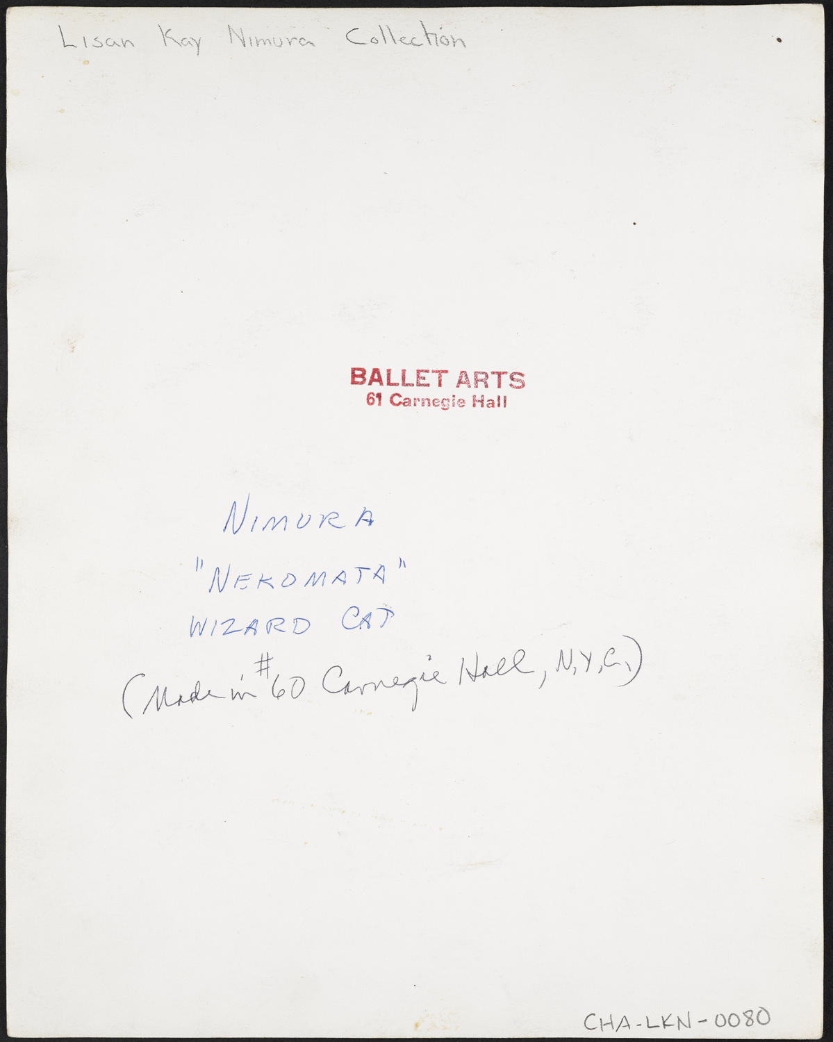 Yeichi Nimura as "Nekomata" in Ballet Arts, Carnegie Hall Studio #60 (back)