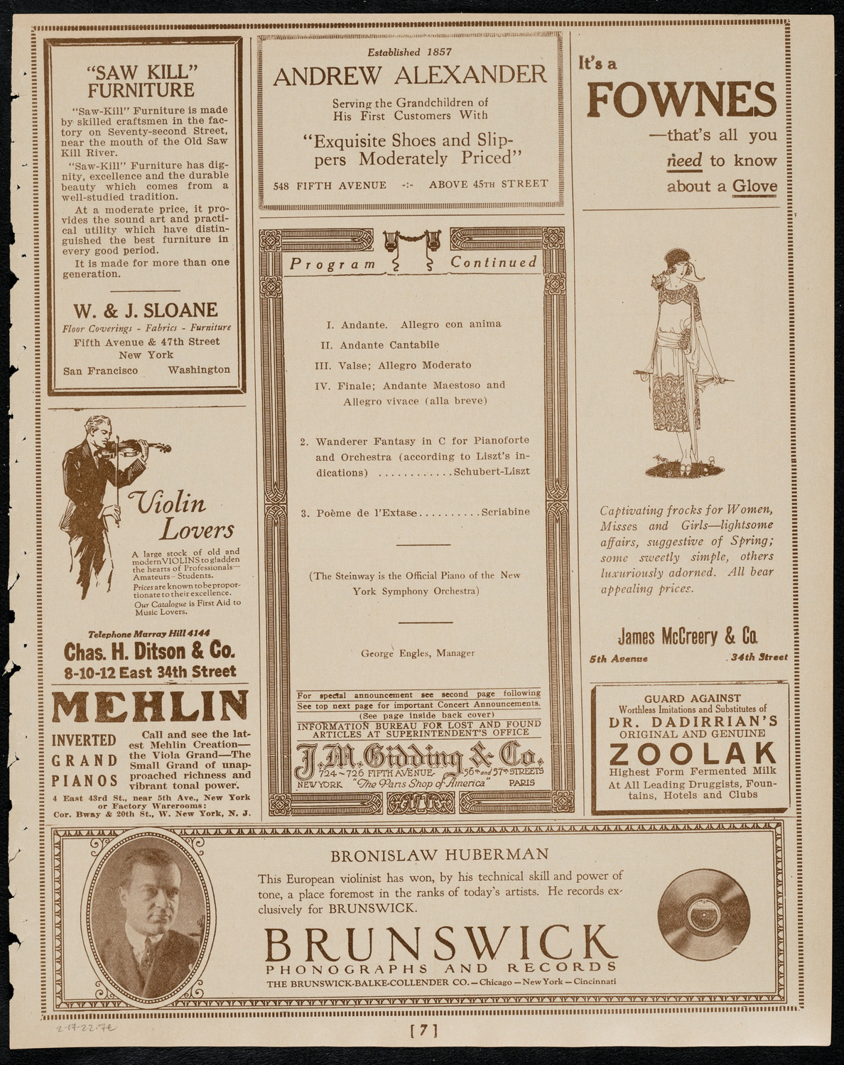 New York Symphony Orchestra, February 17, 1922, program page 7