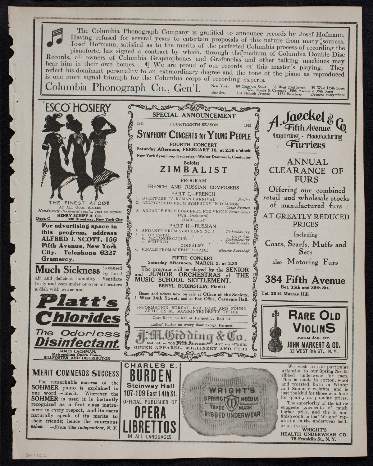Lecture by Father Bernard Vaughan, January 31, 1912, program page 9