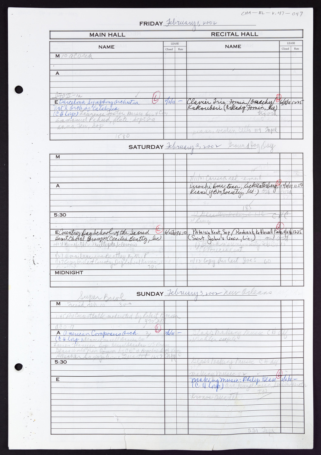 Carnegie Hall Booking Ledger, volume 47, page 47