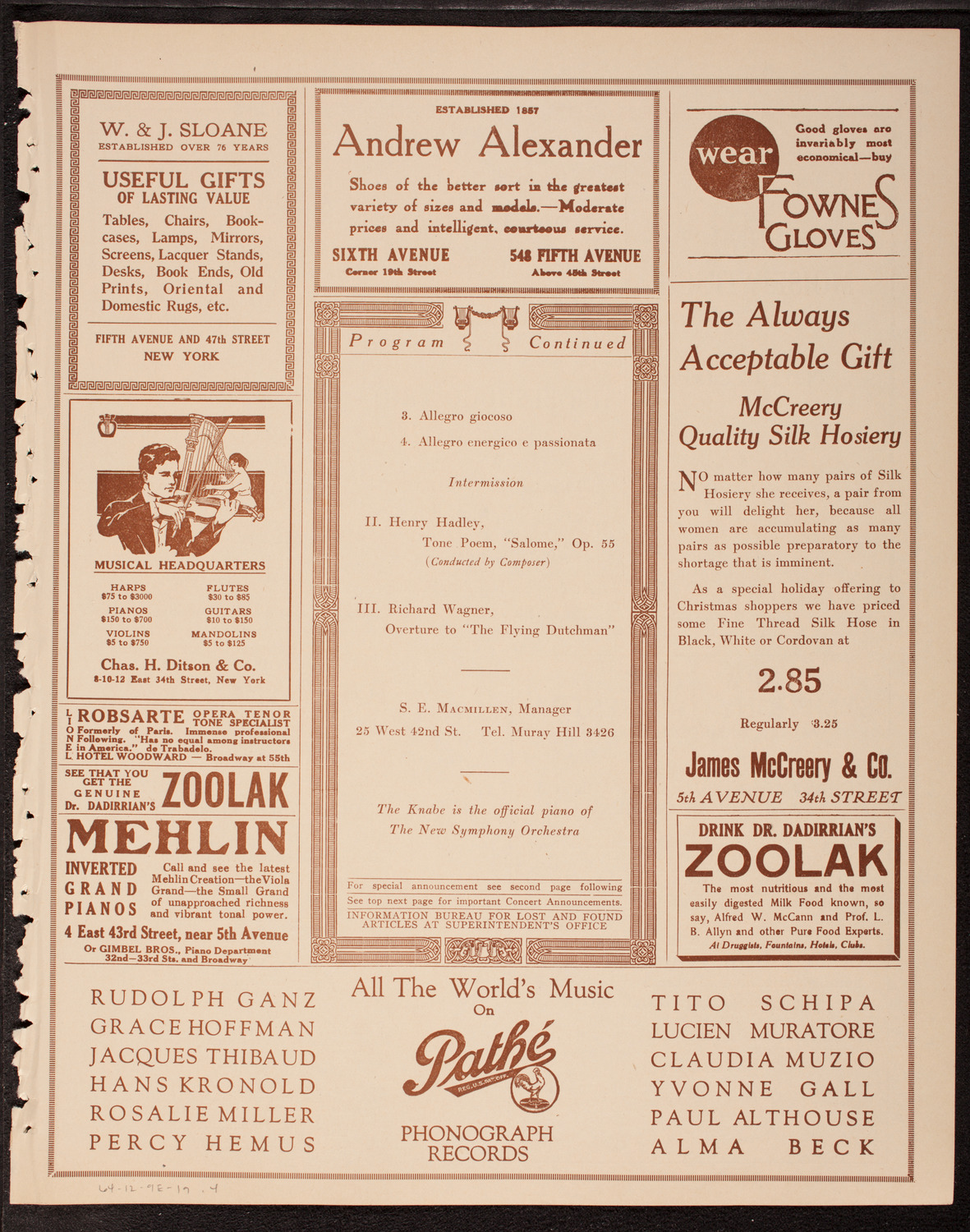 New Symphony Orchestra, December 9, 1919, program page 7