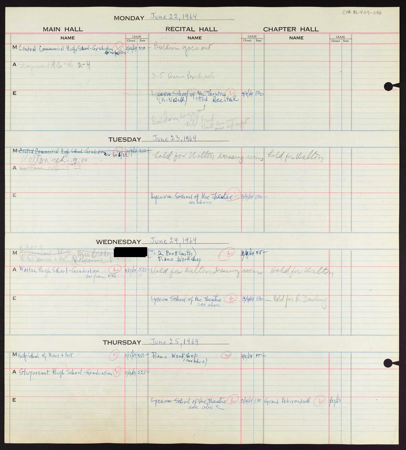 Carnegie Hall Booking Ledger, volume 9, page 86