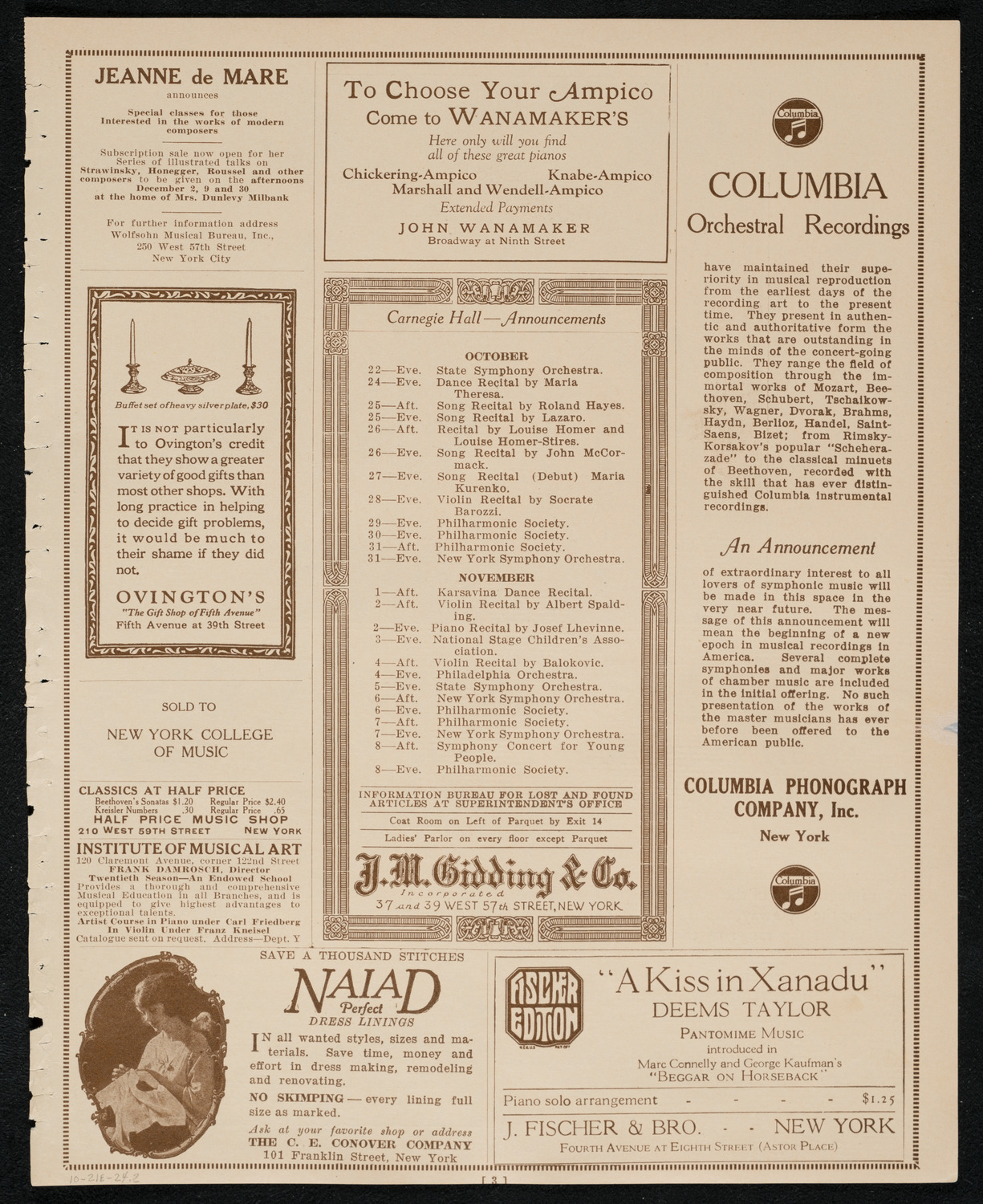 Philadelphia Orchestra, October 21, 1924, program page 3