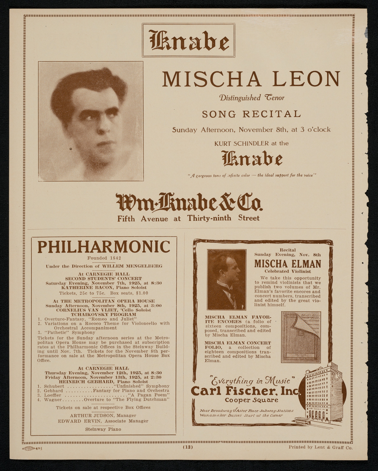 New York Symphony Orchestra, November 6, 1925, program page 12