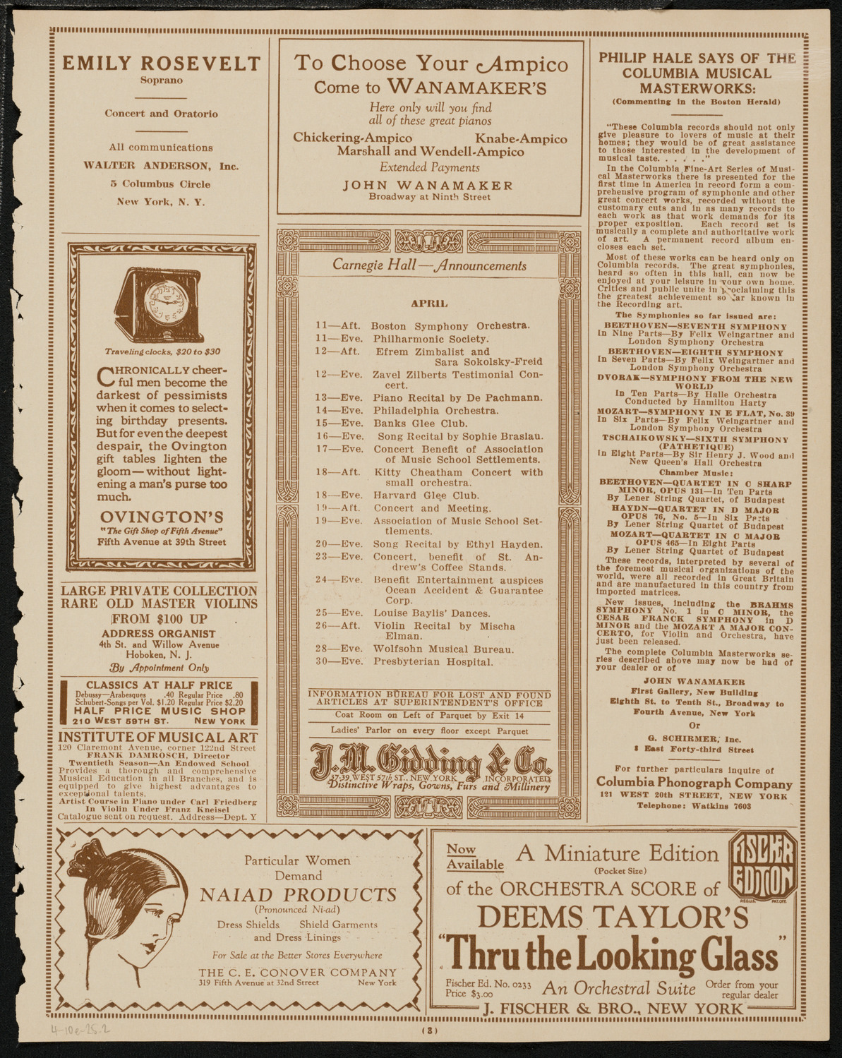 Max Rosen, Violin, April 10, 1925, program page 3