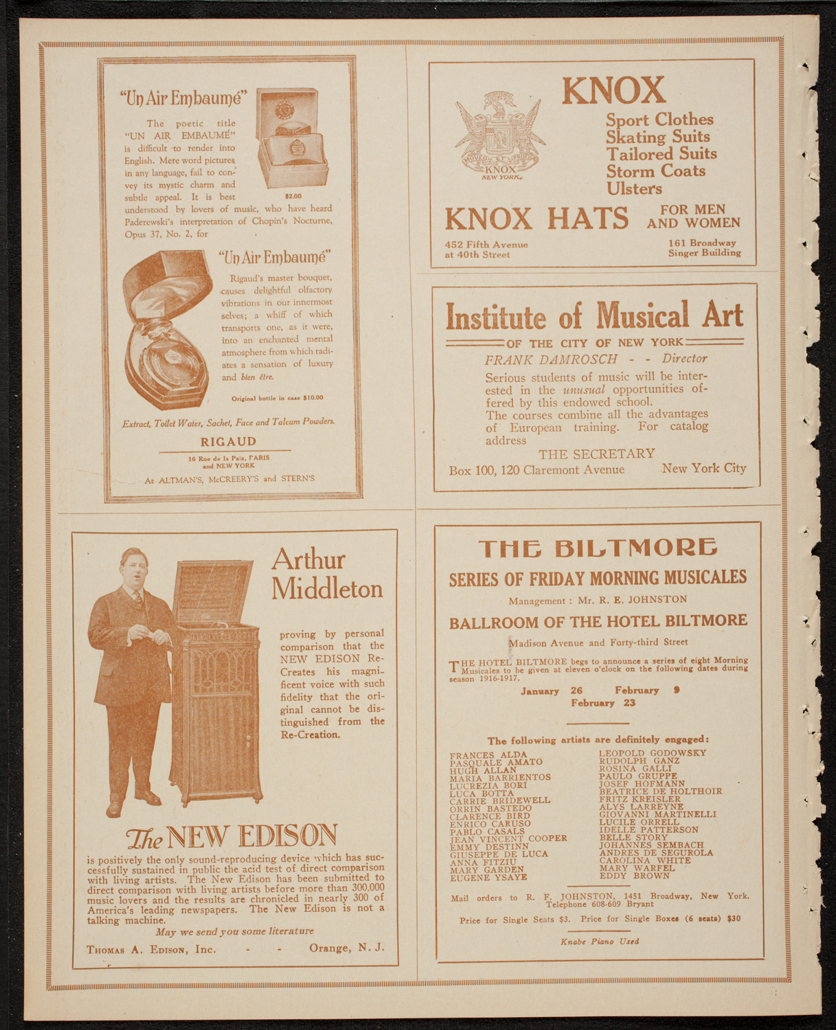 New York Philharmonic, January 17, 1917, program page 2