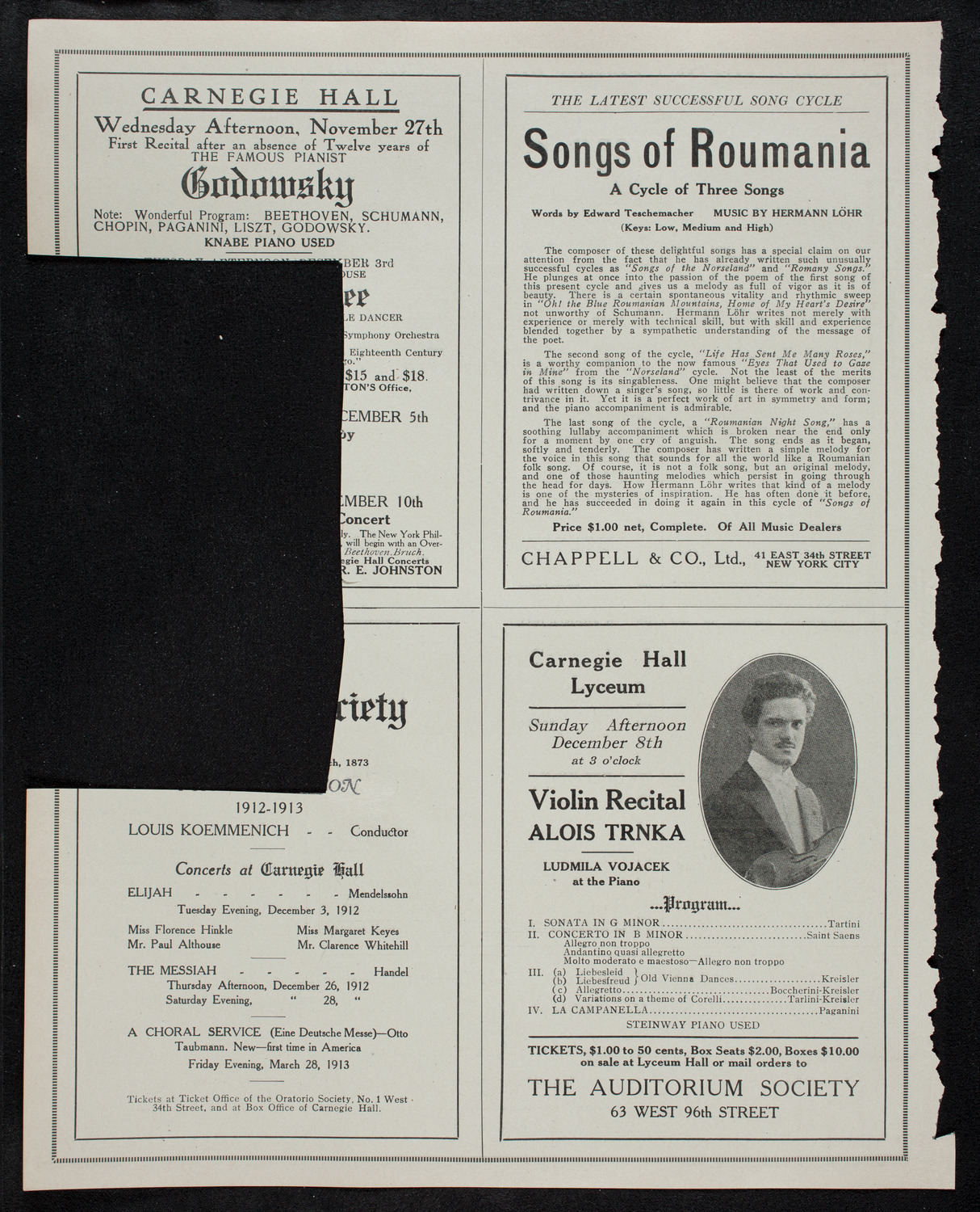 Mary Garden and Eugène Ysaÿe, November 26, 1912, program page 10