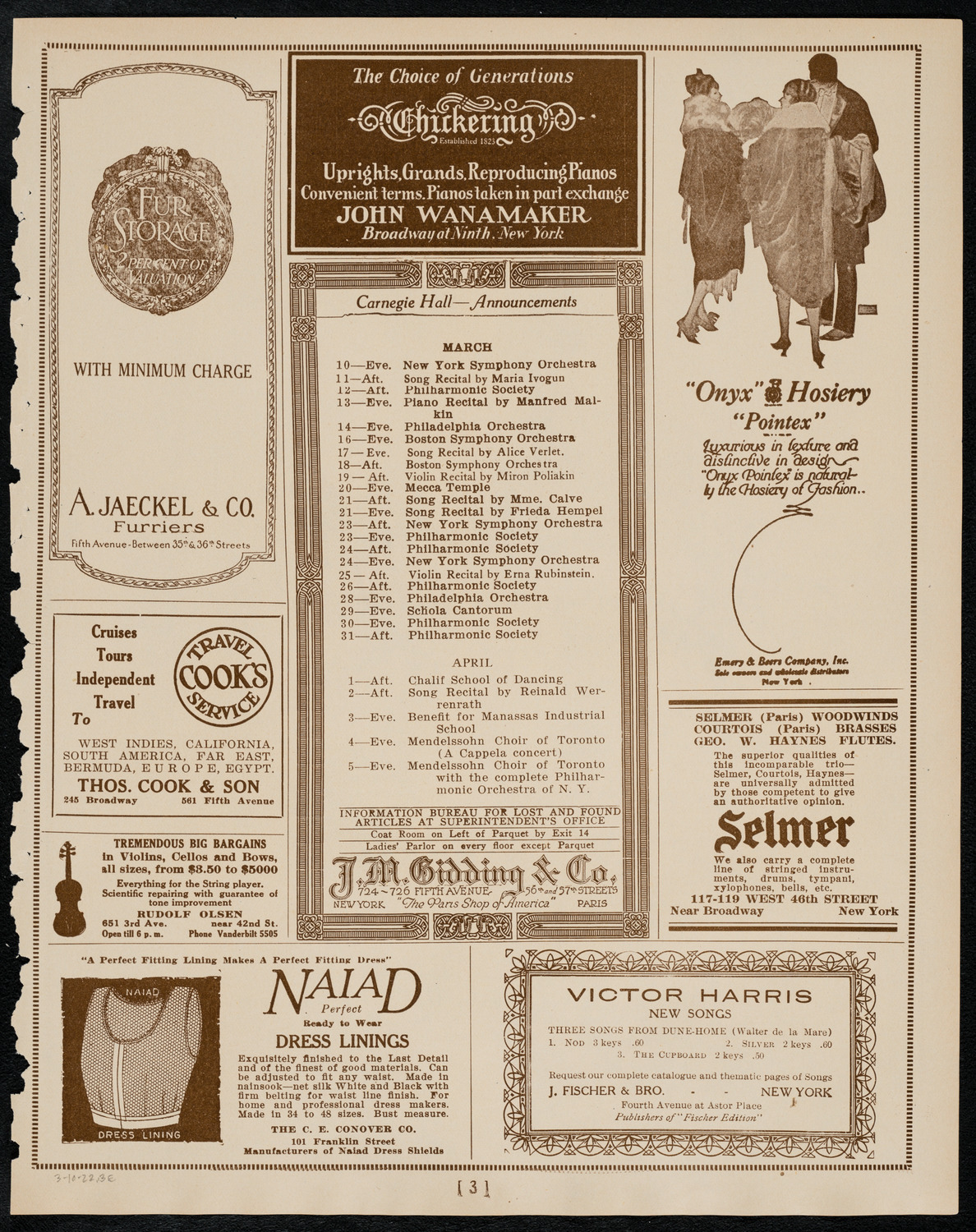 New York Symphony Orchestra, March 10, 1922, program page 3