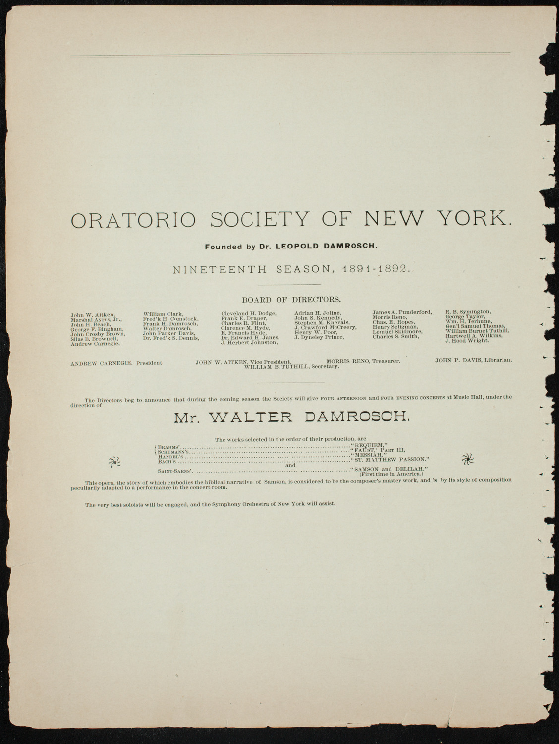 Beethoven String Quartette, November 19, 1891, program page 8