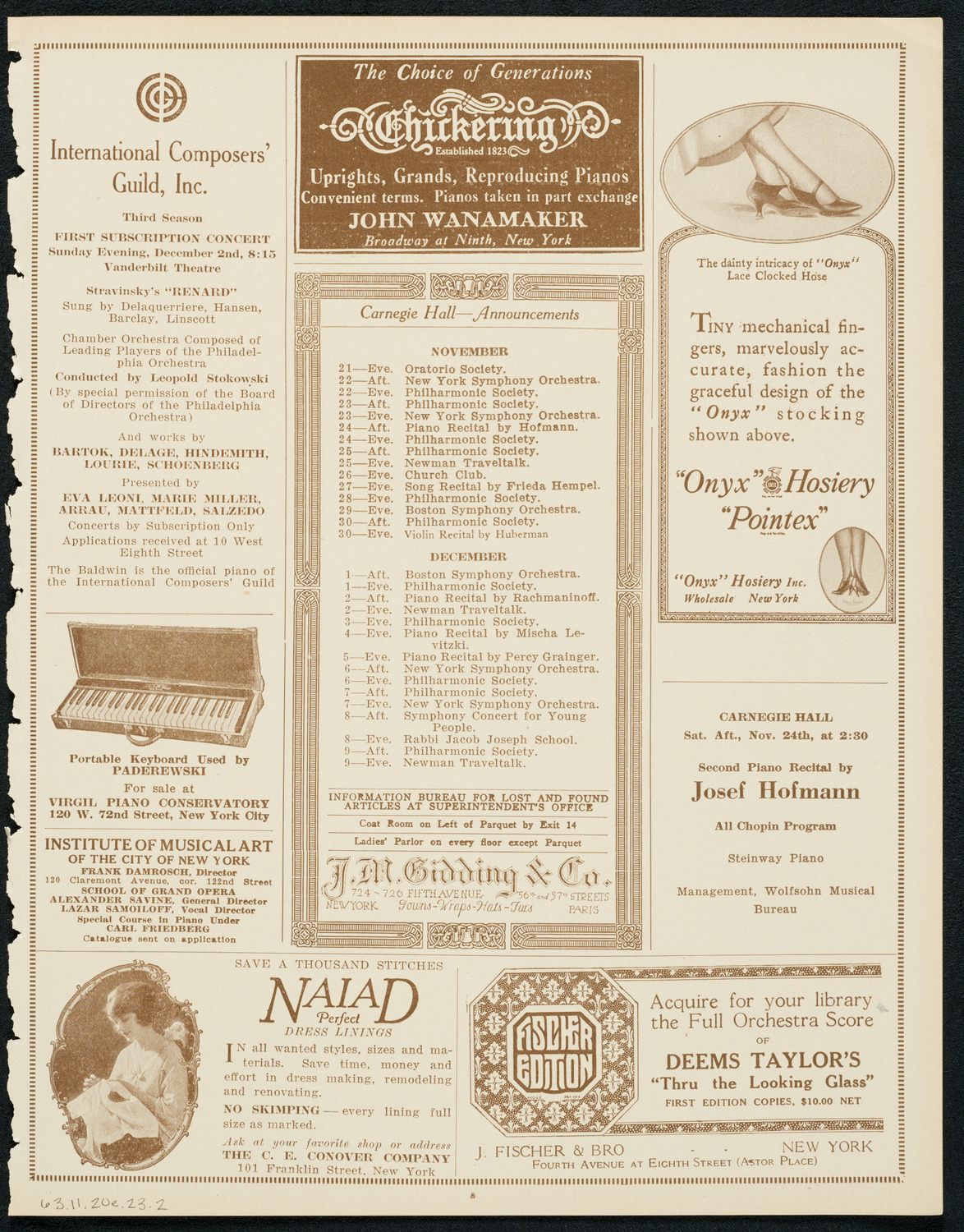Philadelphia Orchestra, November 20, 1923, program page 3