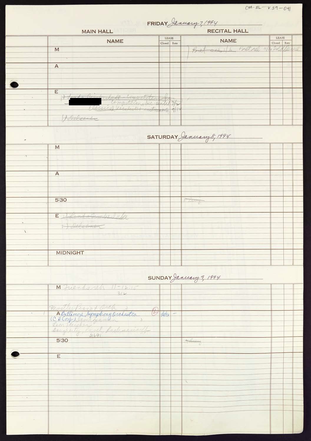 Carnegie Hall Booking Ledger, volume 39, page 41