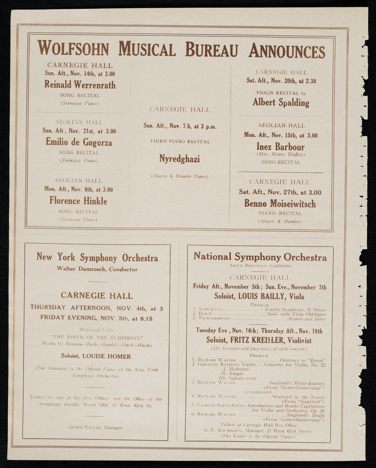 Duci de Kerekjarto, violin, November 2, 1920, program page 8