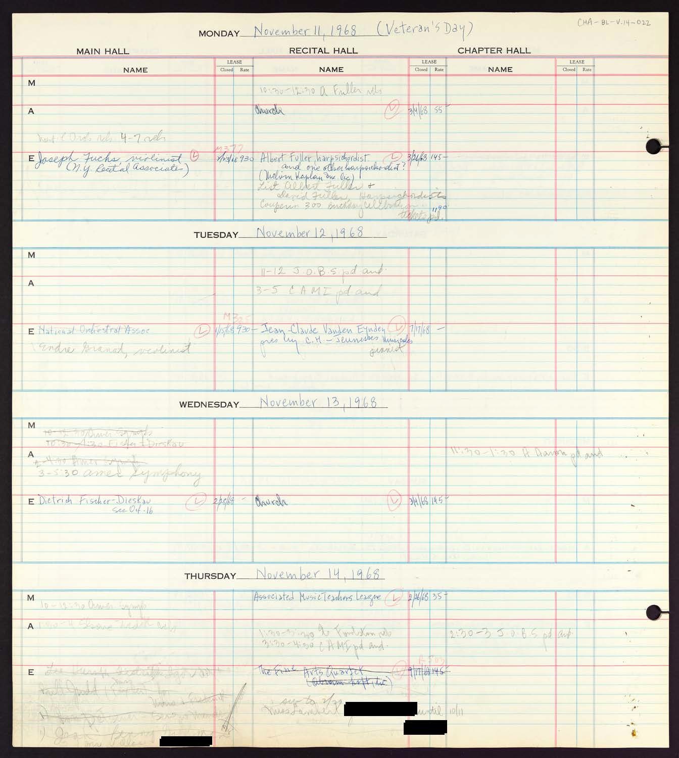 Carnegie Hall Booking Ledger, volume 14, page 22