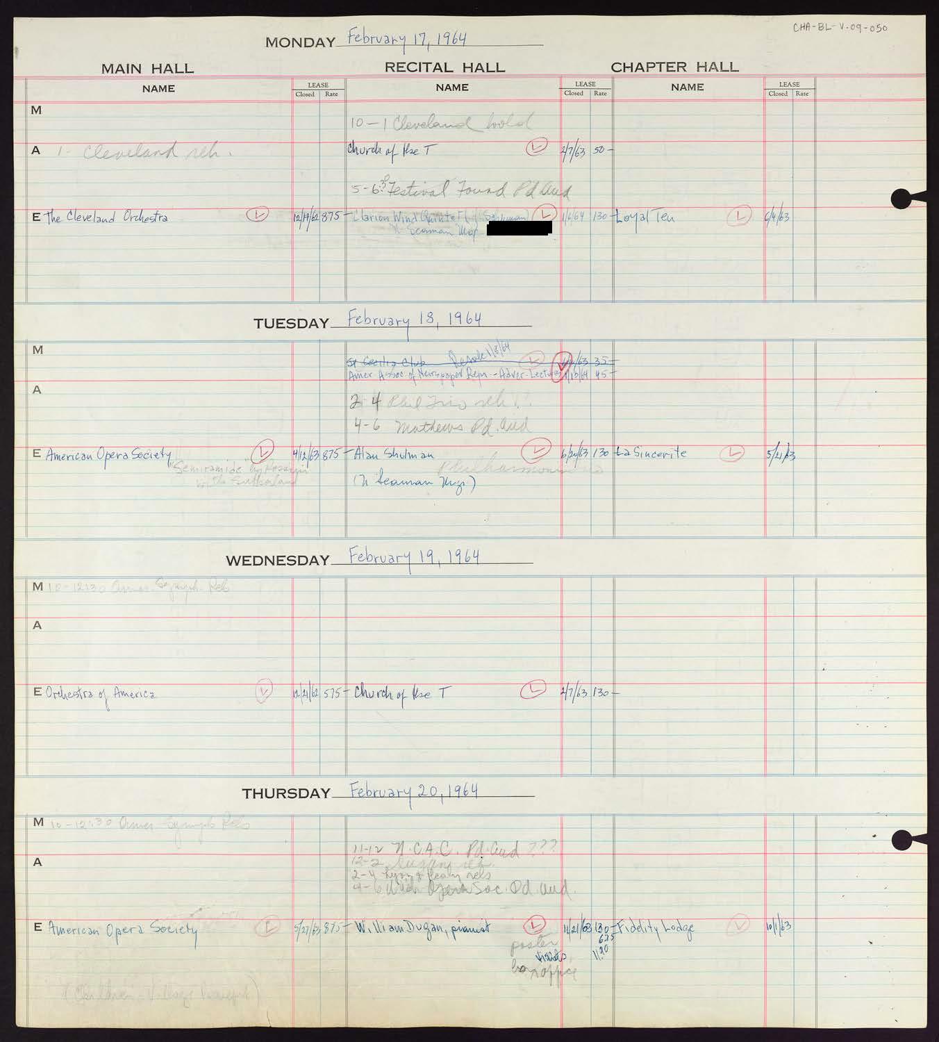 Carnegie Hall Booking Ledger, volume 9, page 50