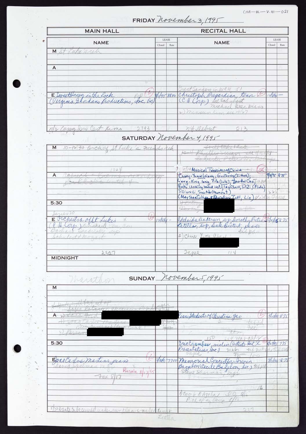 Carnegie Hall Booking Ledger, volume 41, page 21