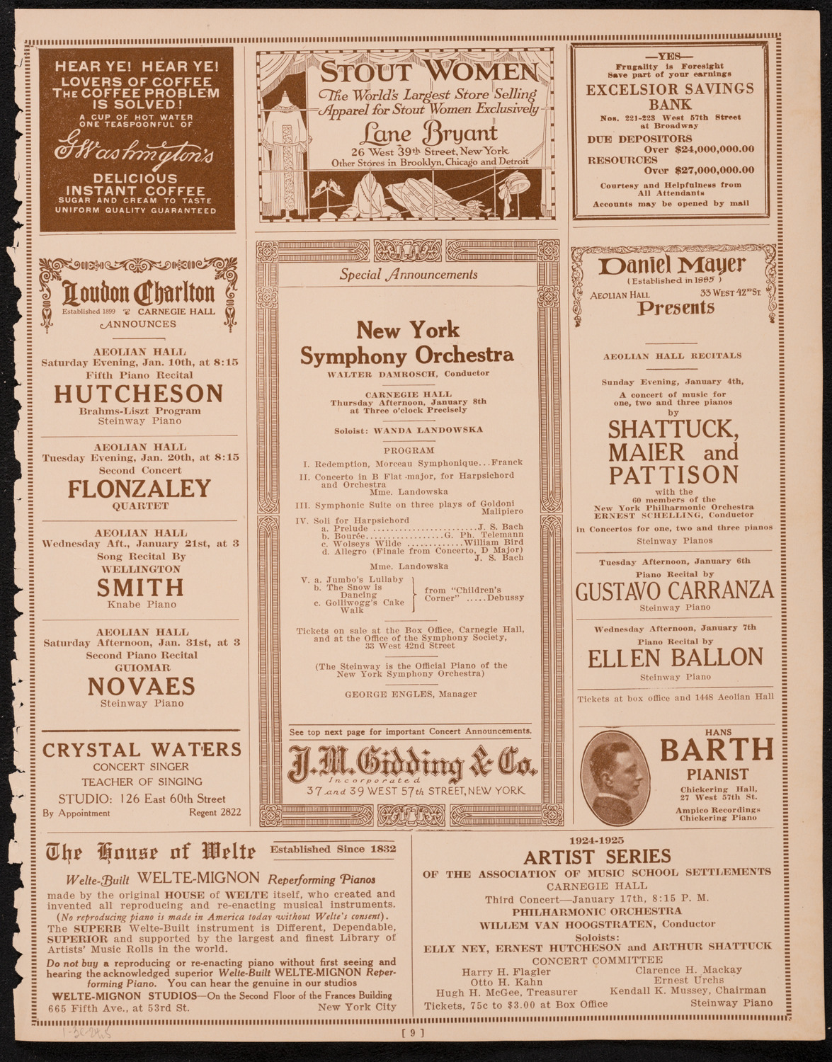 New York Philharmonic, January 3, 1925, program page 9