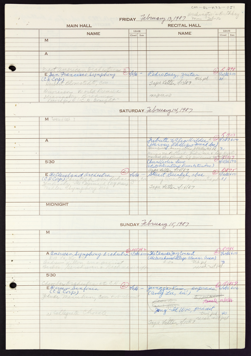 Carnegie Hall Booking Ledger, volume 32, page 51