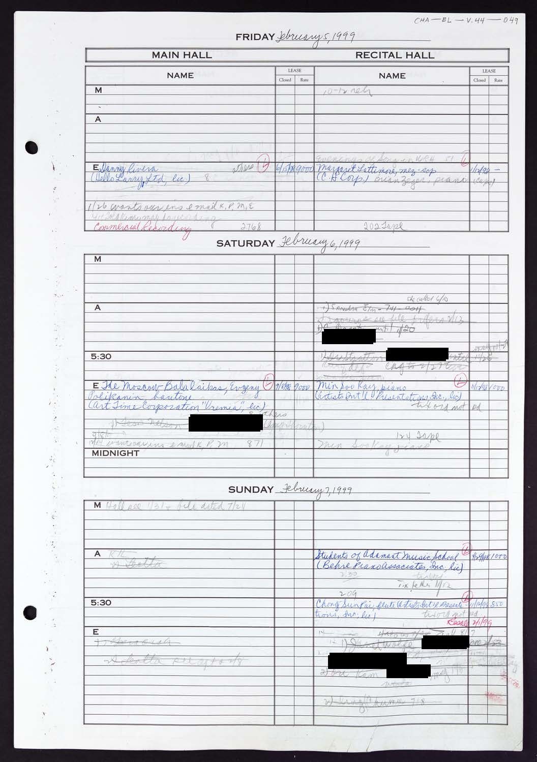 Carnegie Hall Booking Ledger, volume 44, page 49