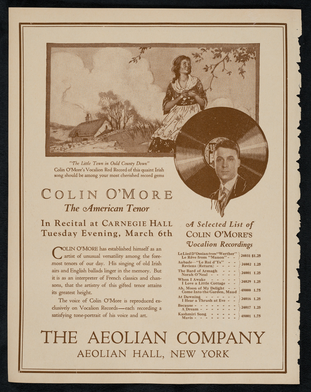 Colin O'More, Tenor, March 6, 1923, program page 2