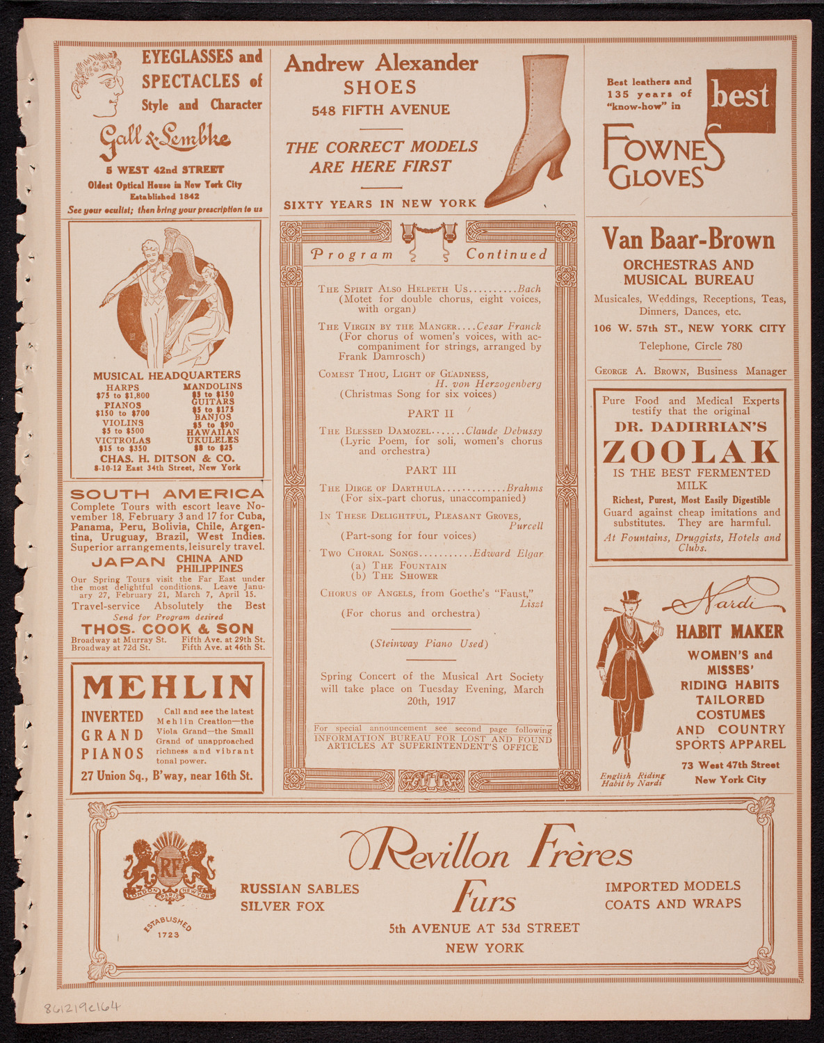 Musical Art Society of New York, December 19, 1916, program page 7