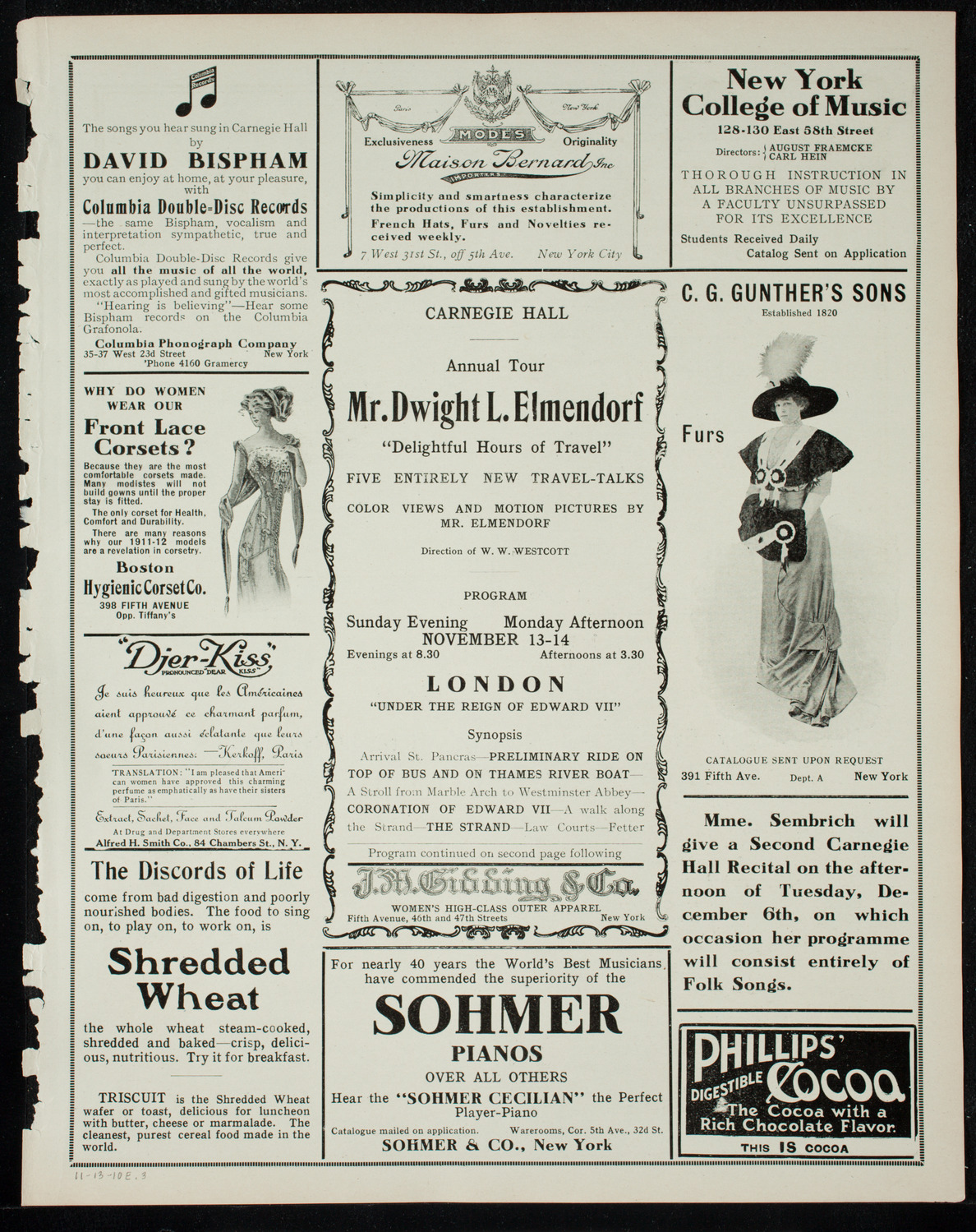 Elmendorf Lecture: London, November 13, 1910, program page 5