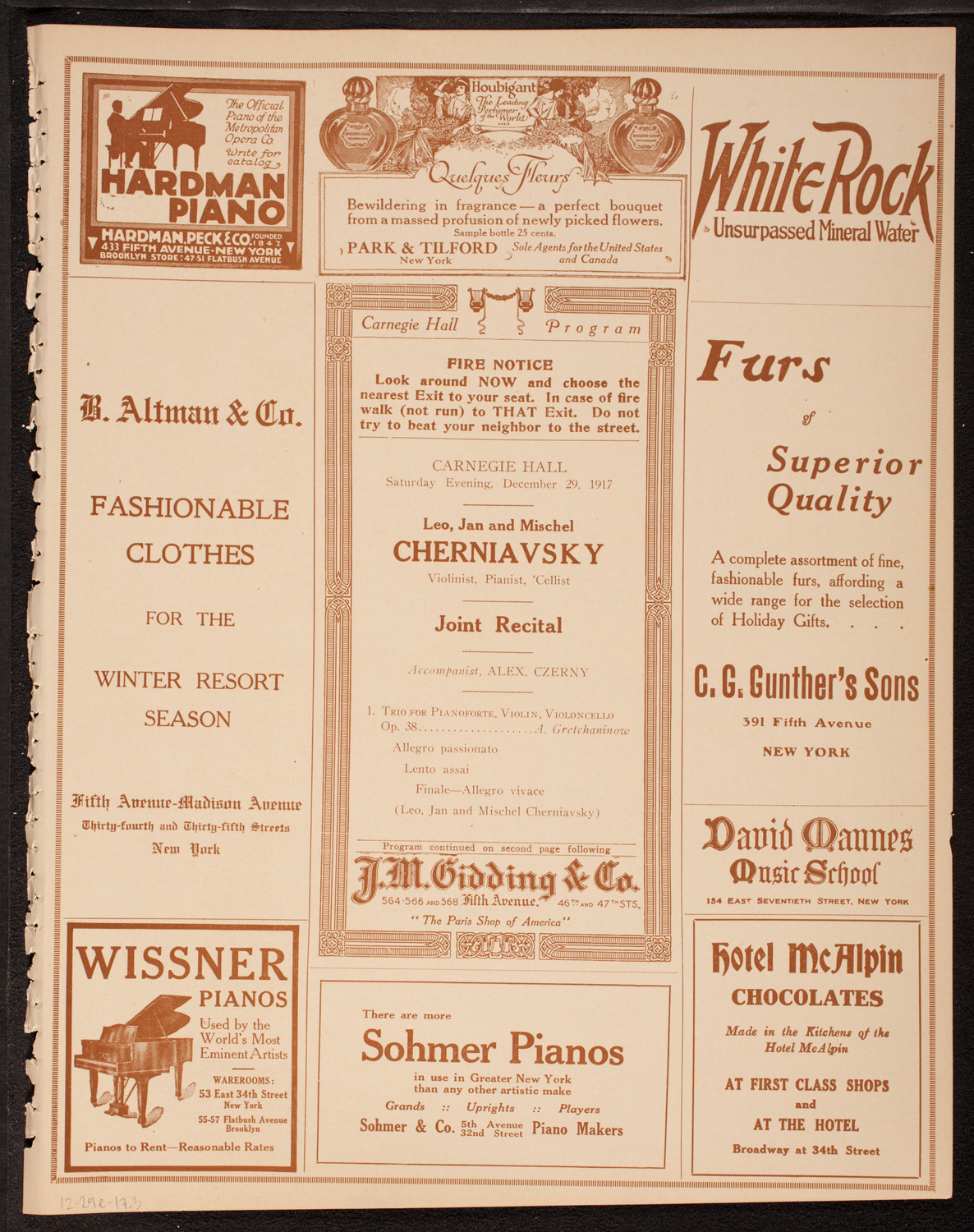 Leo, Jan and Mischel Cherniavsky, December 29, 1917, program page 5