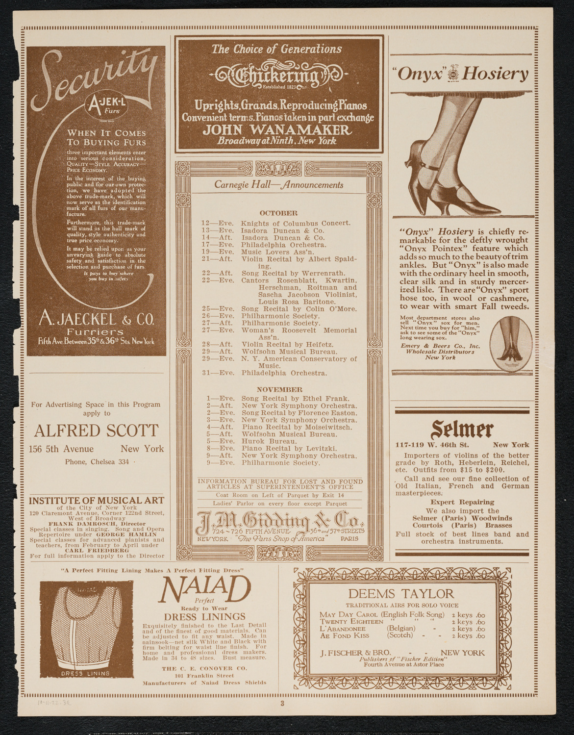 Isadora Duncan, Dancer, with Orchestra, October 11, 1922, program page 3