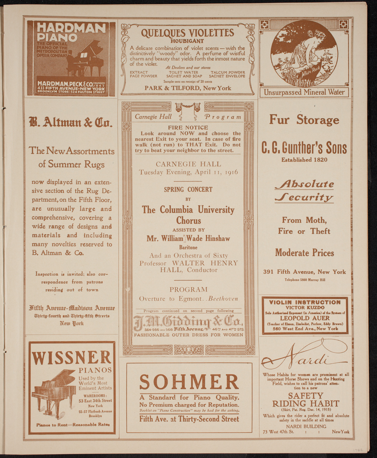 Columbia University Chorus, April 11, 1916, program page 5