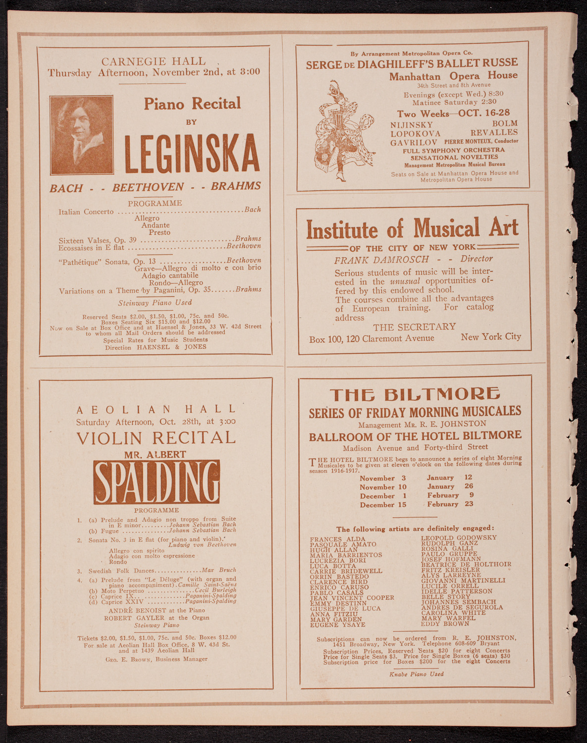 Teresa Carreño, Piano, October 27, 1916, program page 2