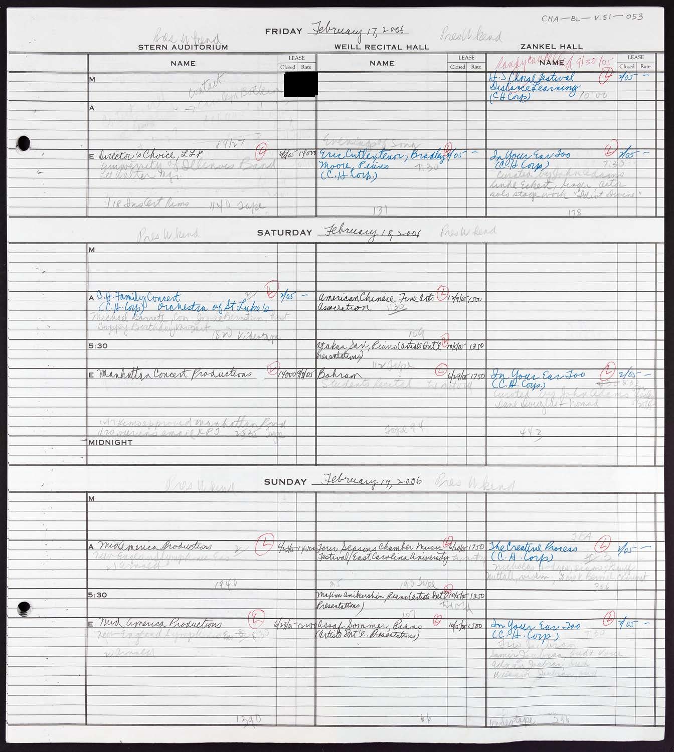 Carnegie Hall Booking Ledger, volume 51, page 53