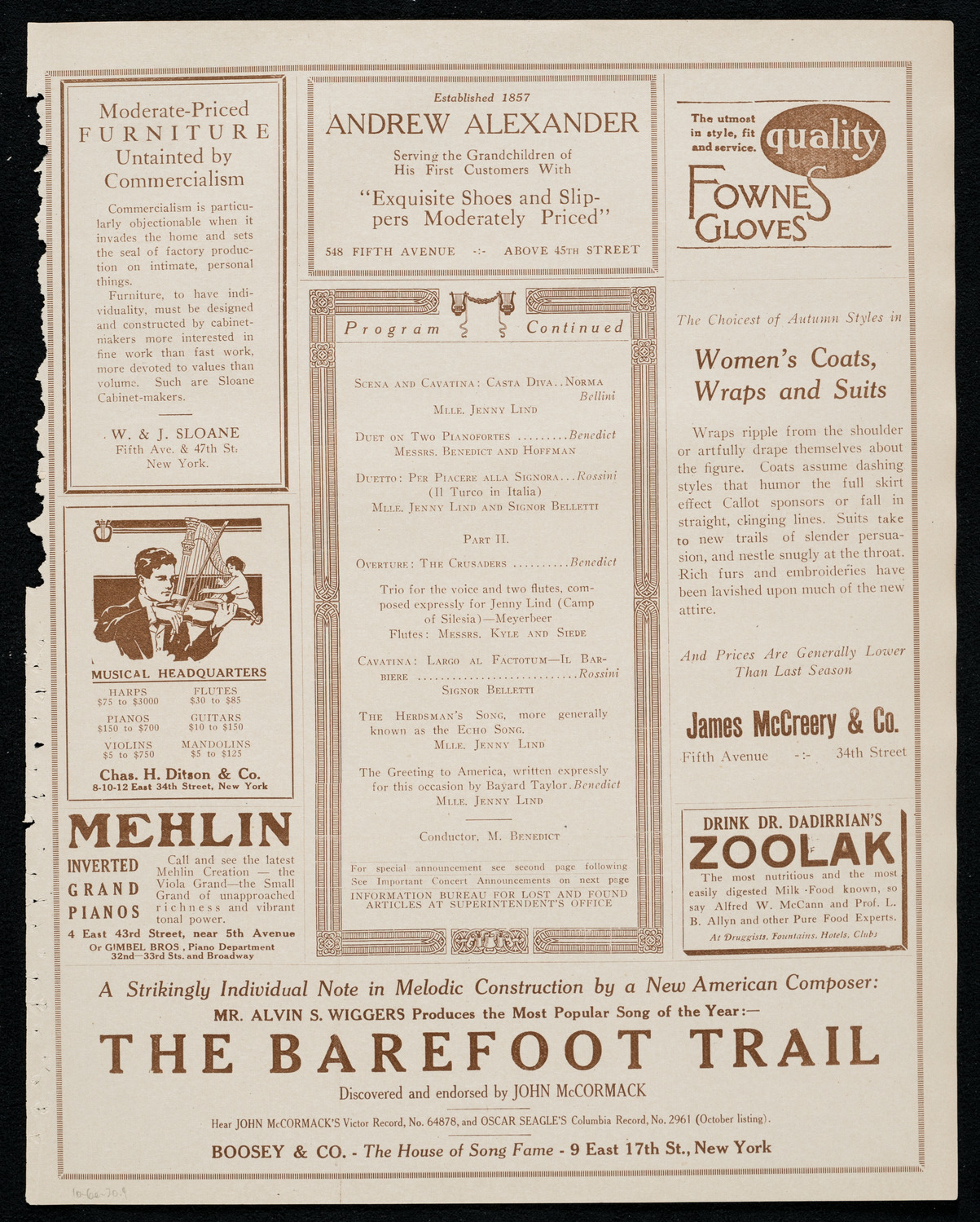 Jenny Lind Centennial Concert, October 6, 1920, program page 7