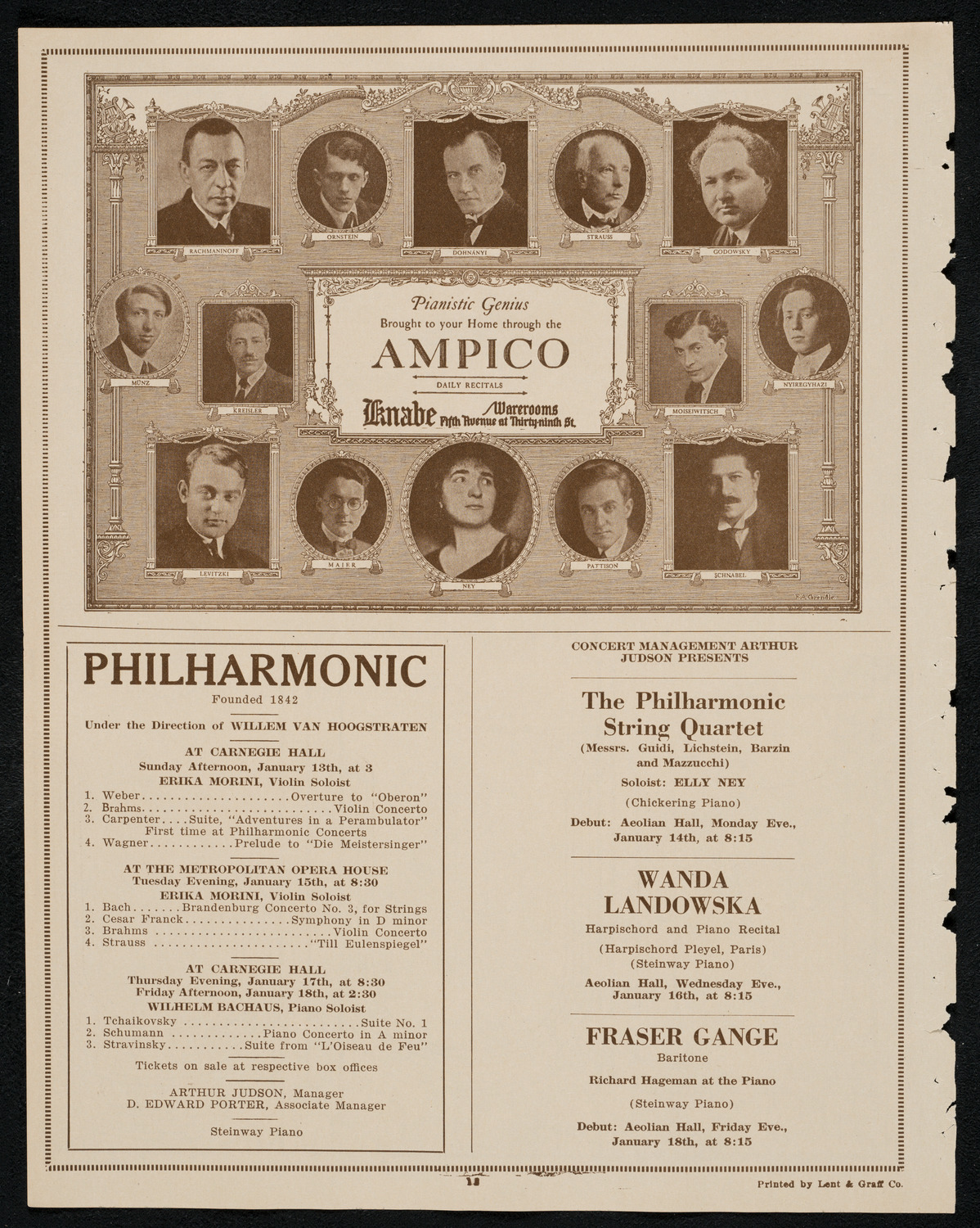 Ina Bourskaya, Elly Ney, Bronislaw Huberman, and Joseph Schwarz, January 12, 1924, program page 12