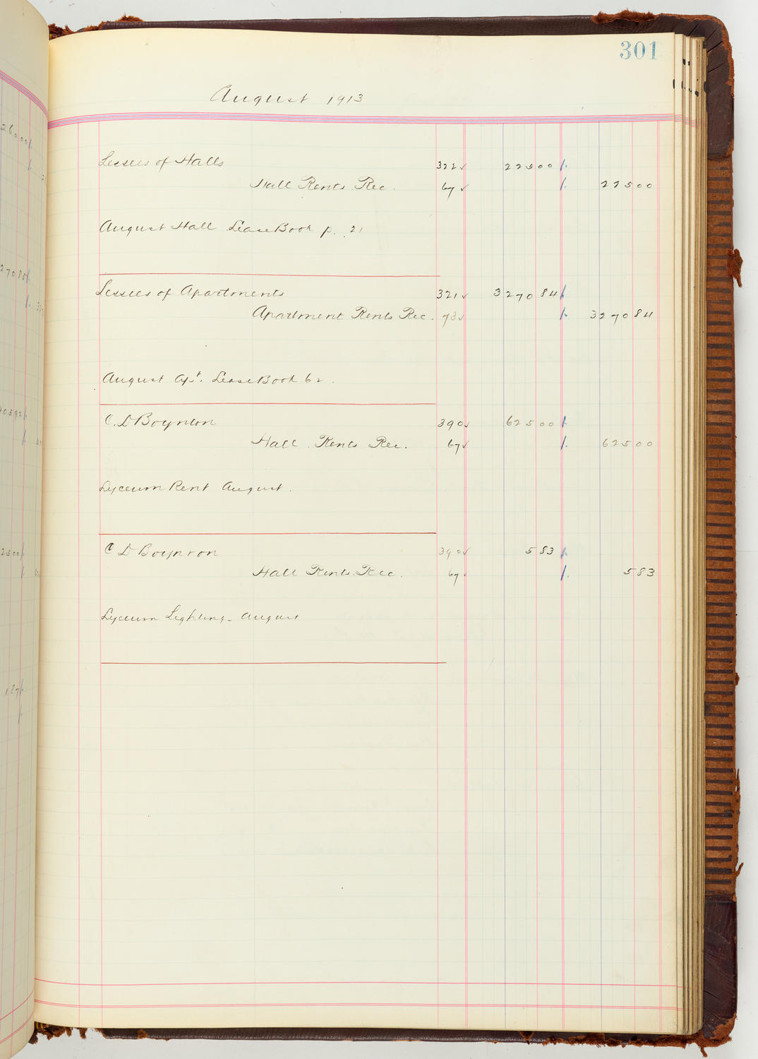 Music Hall Accounting Ledger Journal, volume 7, page 301