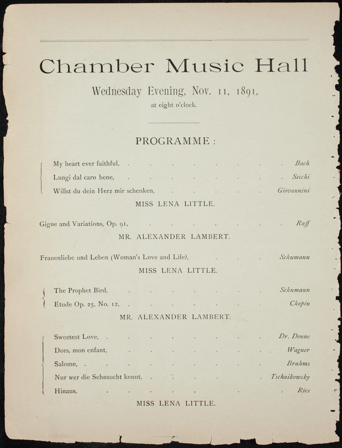 Lena Little, Contralto, November 11, 1891, program page 6