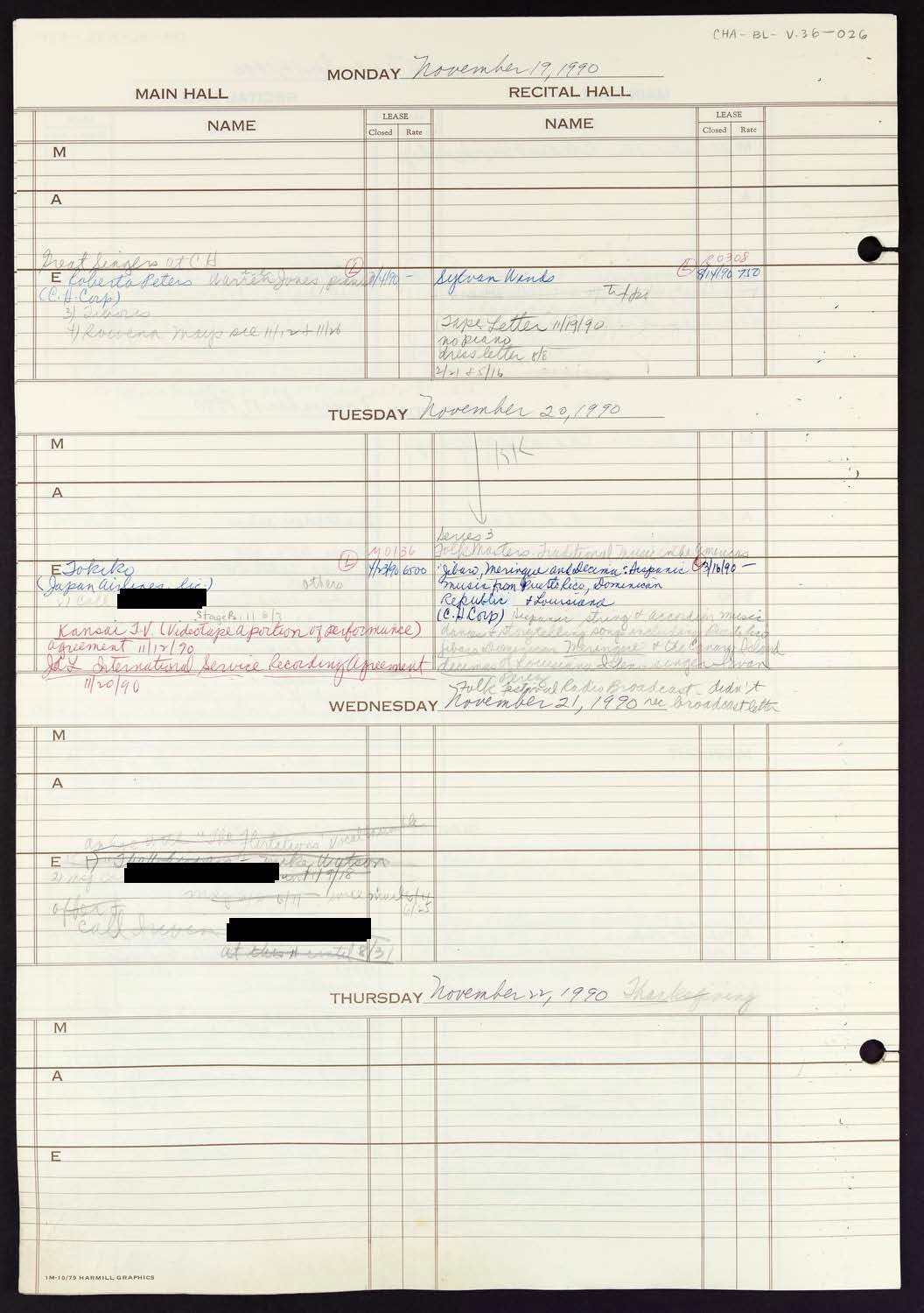 Carnegie Hall Booking Ledger, volume 36, page 26