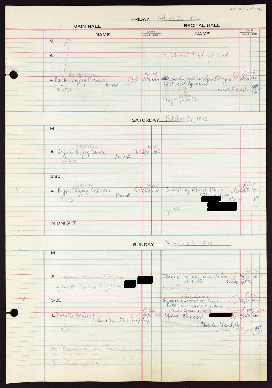 Carnegie Hall Booking Ledger, volume 18, page 15