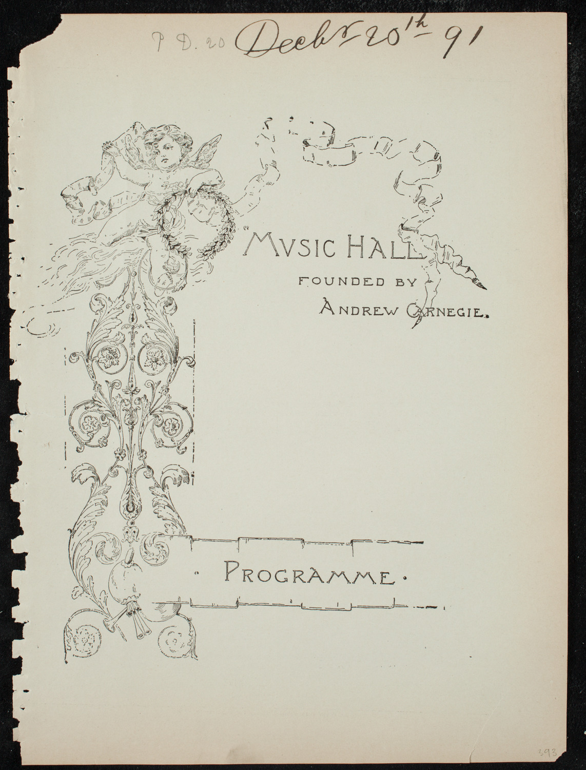 Damrosch Sunday Concert, December 20, 1891, program page 1