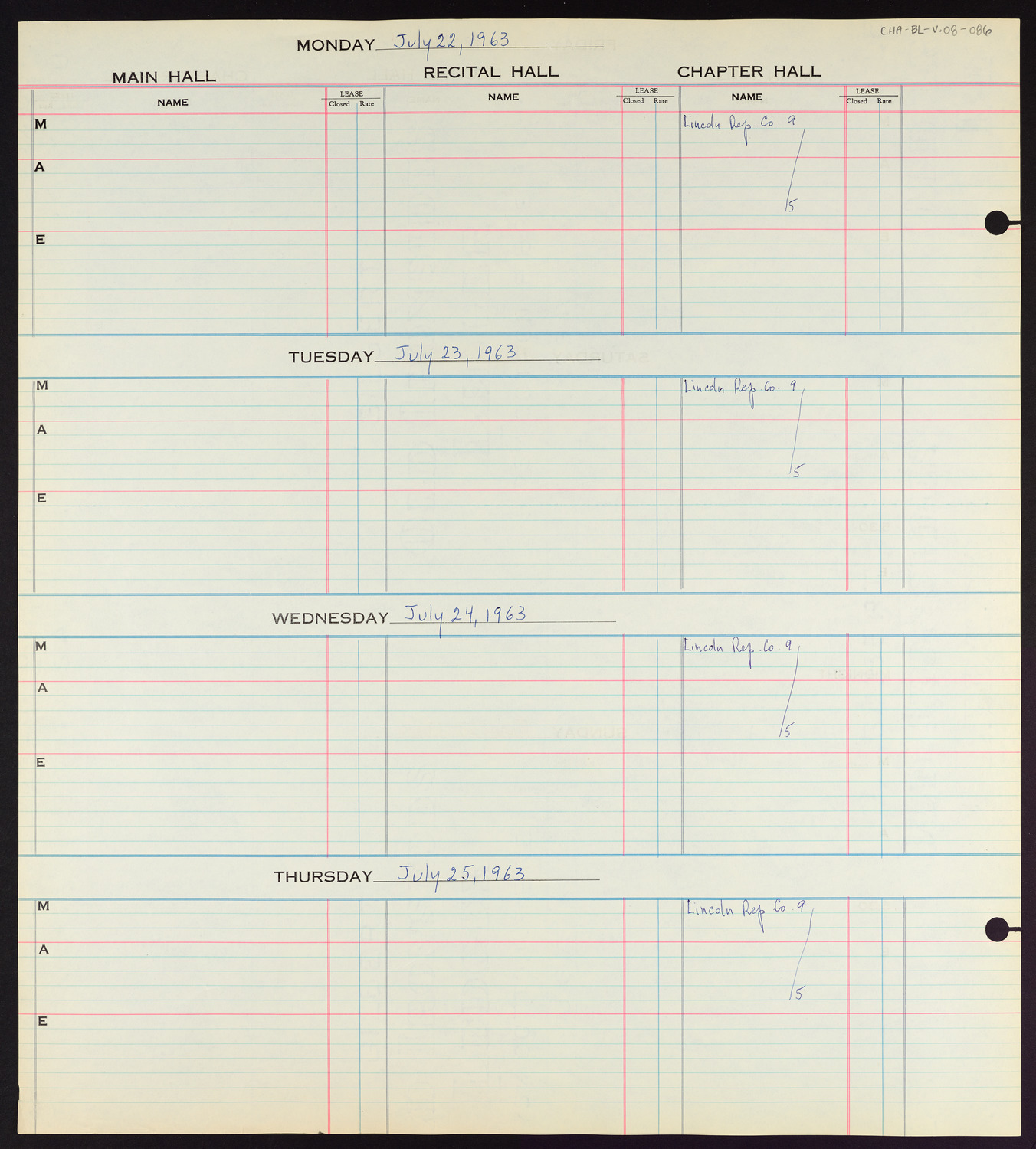 Carnegie Hall Booking Ledger, volume 8, page 86