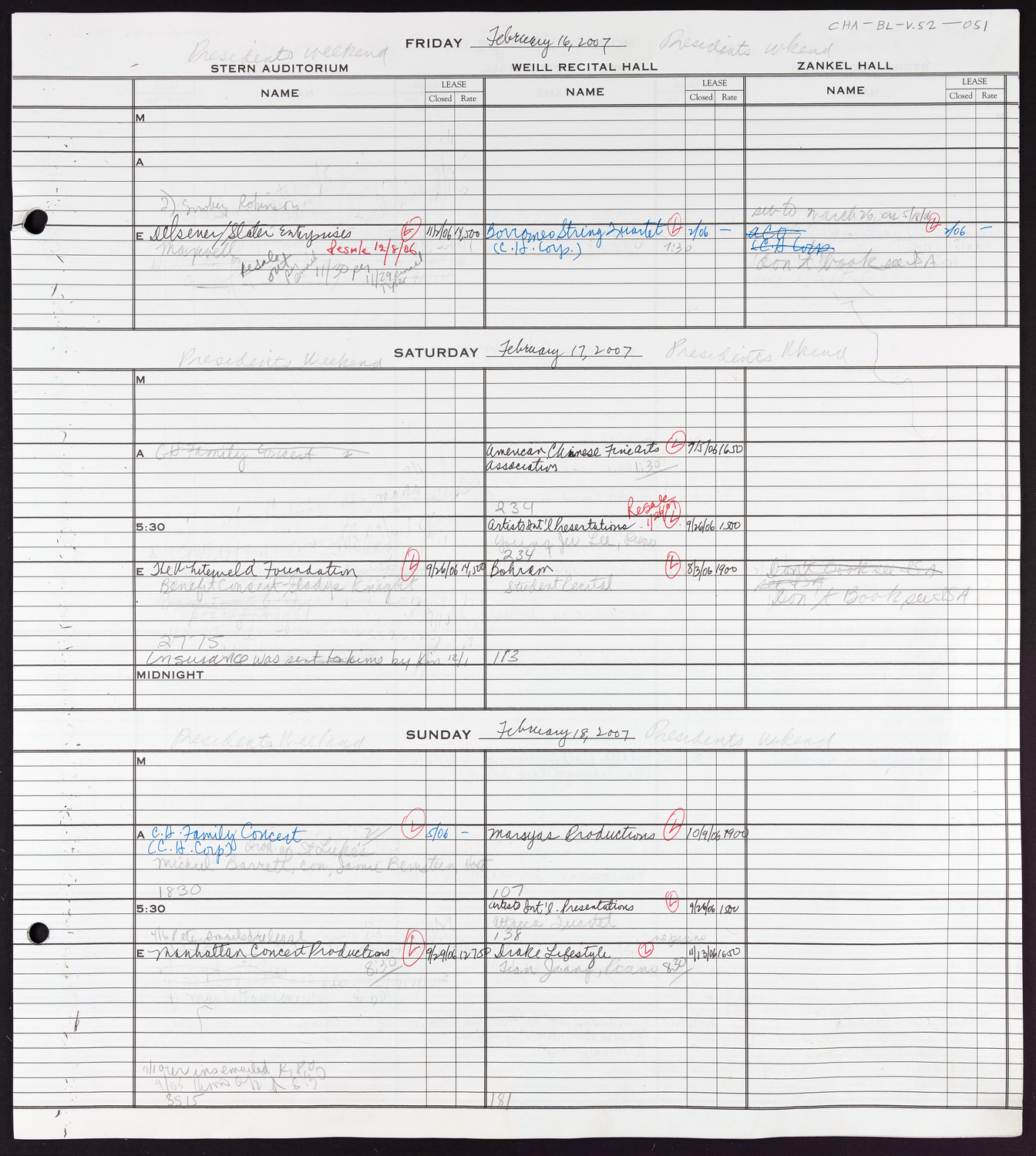 Carnegie Hall Booking Ledger, volume 52, page 51
