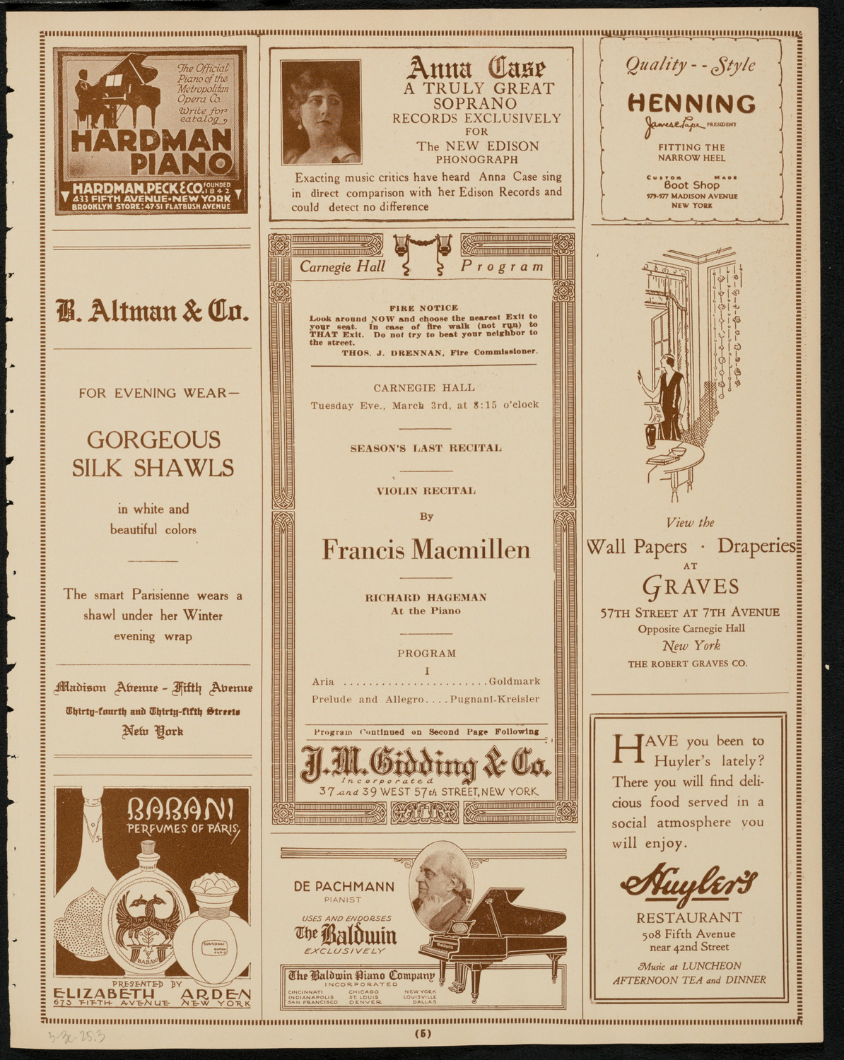 Francis MacMillen, Violin, March 3, 1925, program page 5