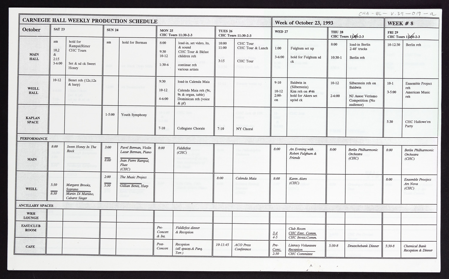 Carnegie Hall Booking Ledger, volume 39, page 19a